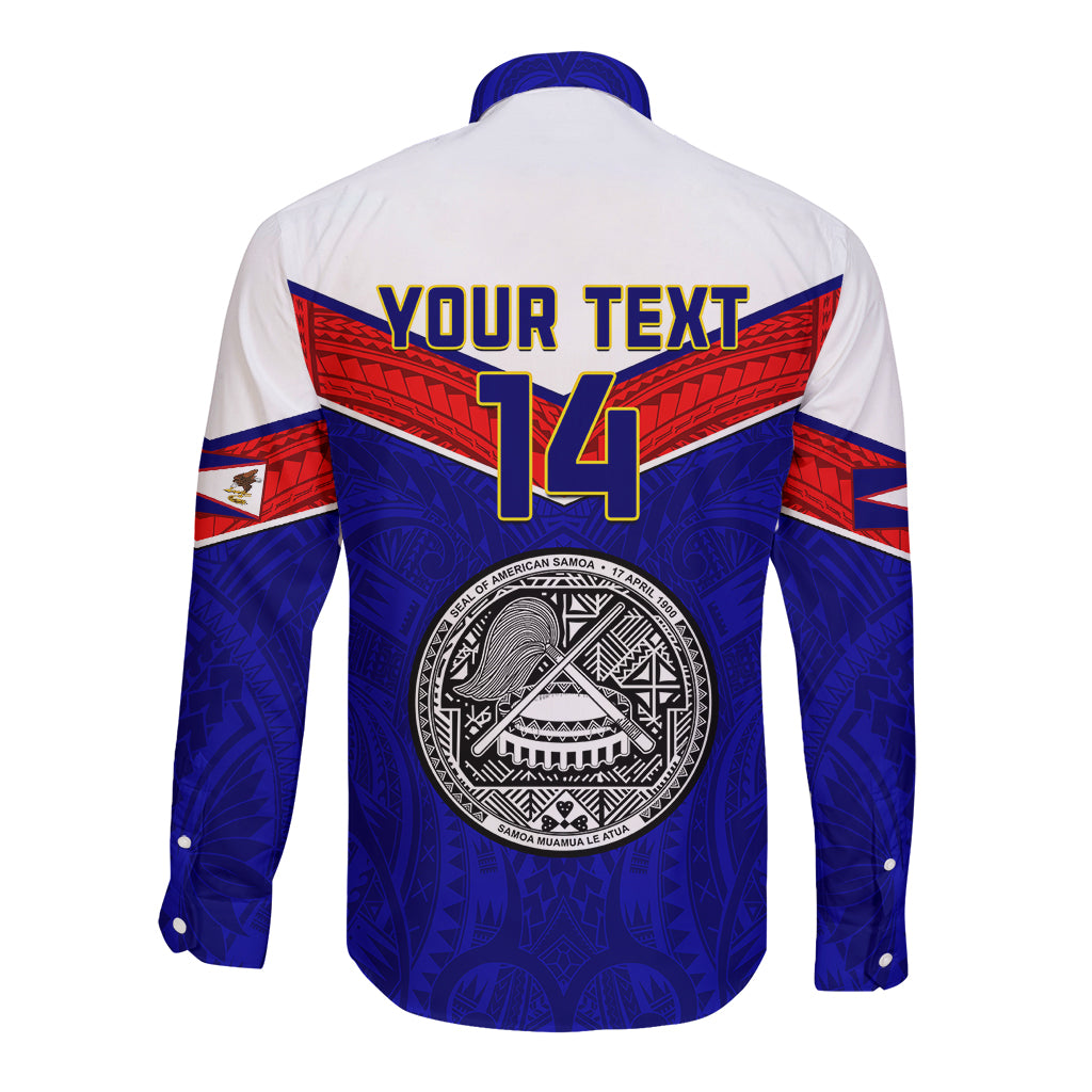 Personalised American Samoa Football Long Sleeve Button Shirt Polynesian Sporty Style - Wonder Print Shop