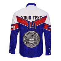 Personalised American Samoa Football Long Sleeve Button Shirt Polynesian Sporty Style - Wonder Print Shop