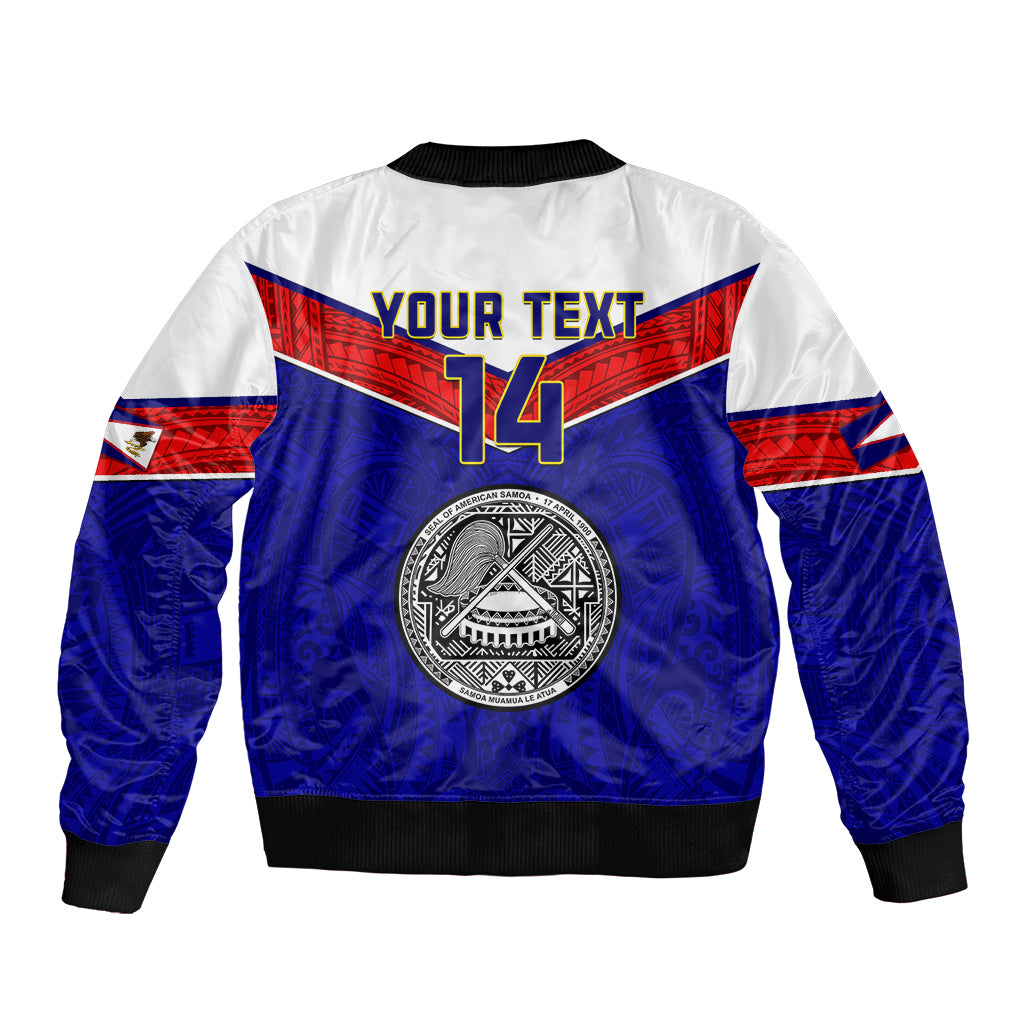 Personalised American Samoa Football Sleeve Zip Bomber Jacket Polynesian Sporty Style - Wonder Print Shop