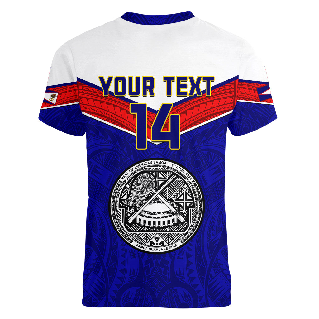 Personalised American Samoa Football Women V Neck T Shirt Polynesian Sporty Style - Wonder Print Shop