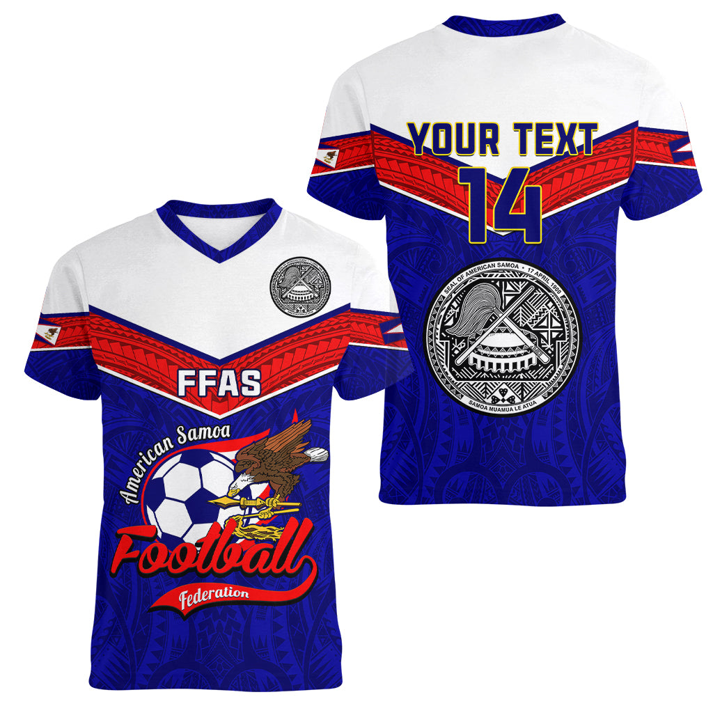 Personalised American Samoa Football Women V Neck T Shirt Polynesian Sporty Style - Wonder Print Shop