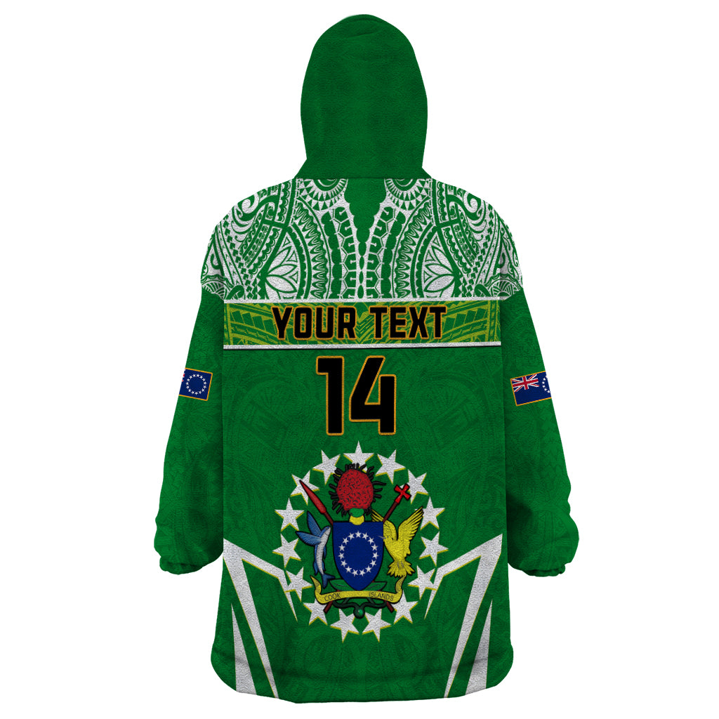 Personalised Cook Islands Football Wearable Blanket Hoodie Go Kuki Airani Polynesian Sporty Style - Wonder Print Shop