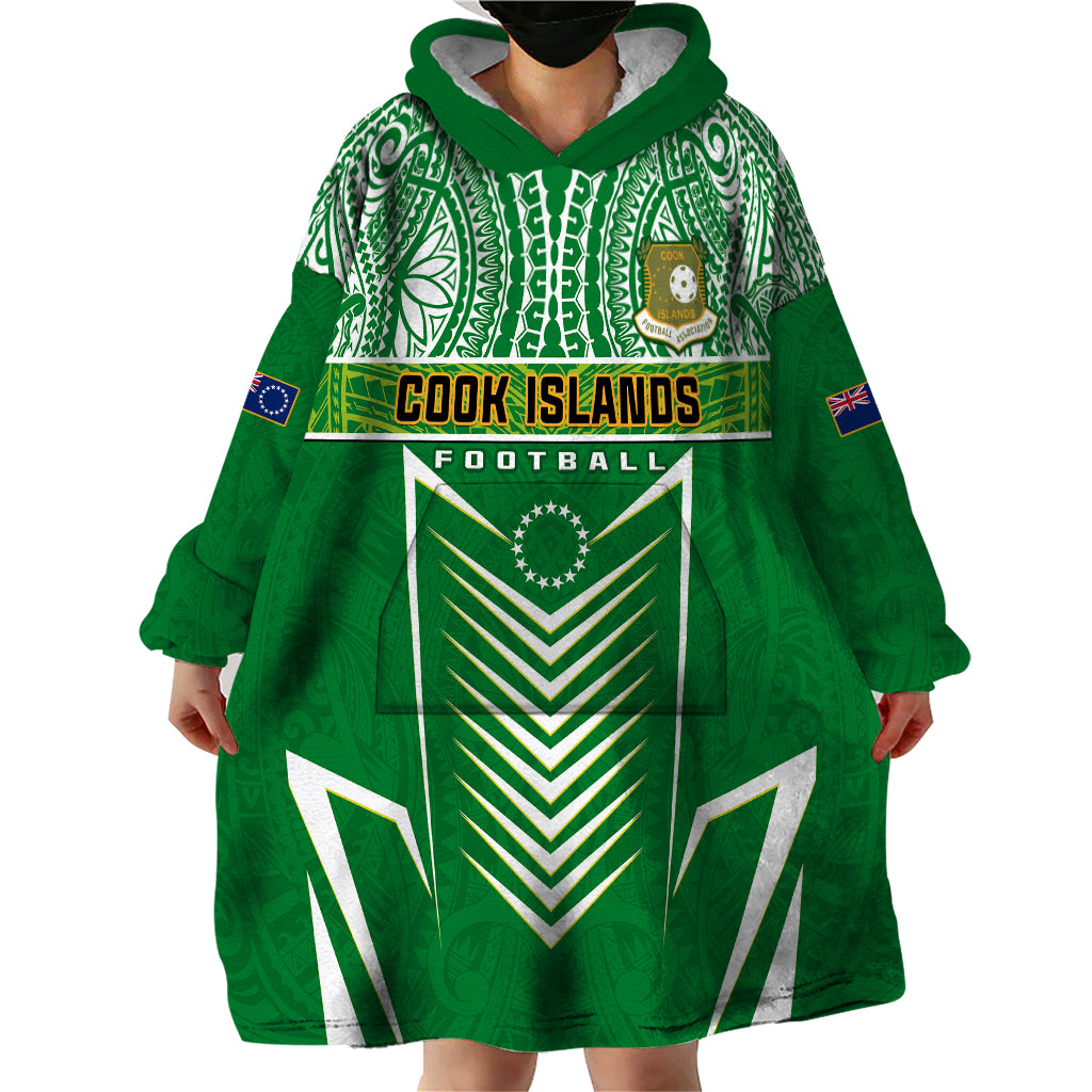 Personalised Cook Islands Football Wearable Blanket Hoodie Go Kuki Airani Polynesian Sporty Style - Wonder Print Shop