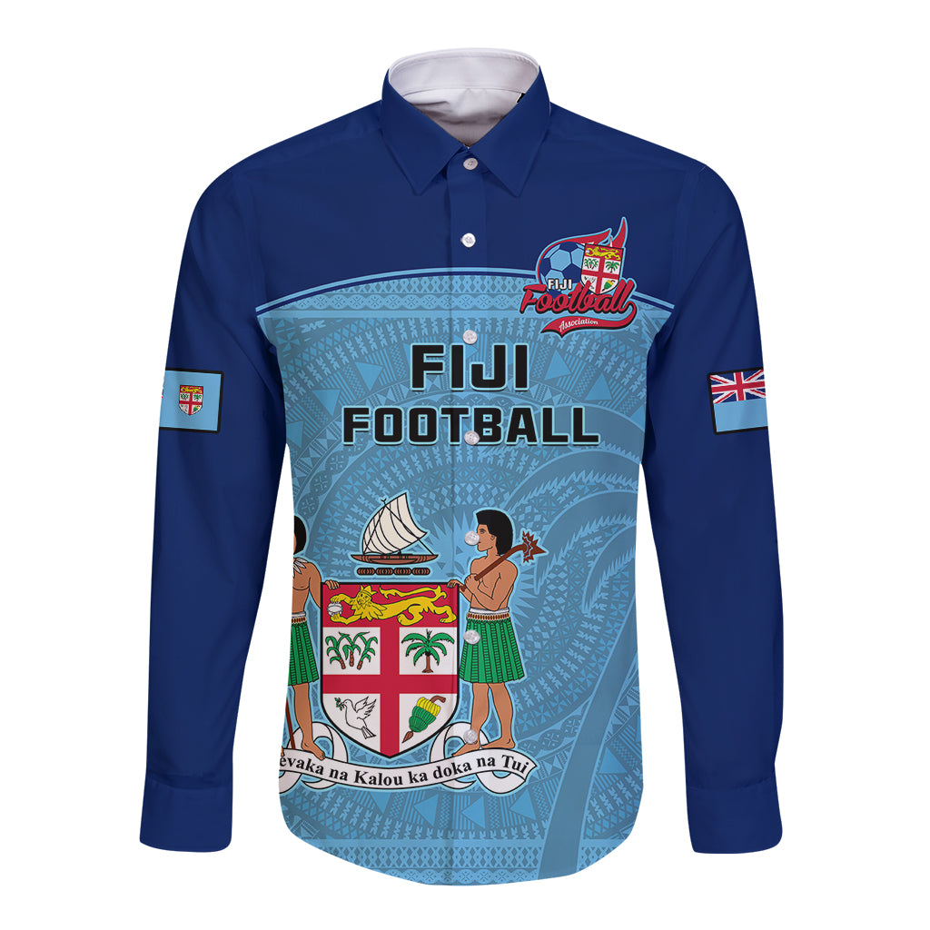 Fiji Football Long Sleeve Button Shirt Fijian Tapa Pattern Sporty Style - Wonder Print Shop