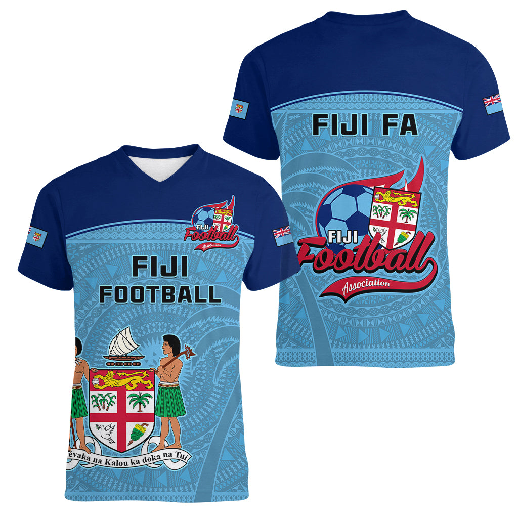 Fiji Football Women V Neck T Shirt Fijian Tapa Pattern Sporty Style - Wonder Print Shop