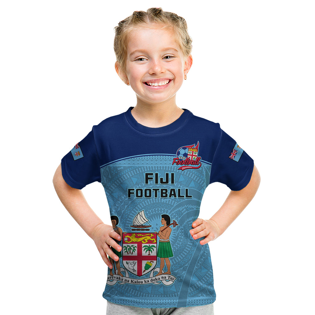 Personalised Fiji Football Kid T Shirt Fijian Tapa Pattern Sporty Style - Wonder Print Shop