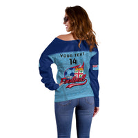 Personalised Fiji Football Off Shoulder Sweater Fijian Tapa Pattern Sporty Style - Wonder Print Shop