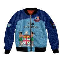 Personalised Fiji Football Sleeve Zip Bomber Jacket Fijian Tapa Pattern Sporty Style - Wonder Print Shop