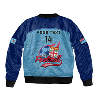 Personalised Fiji Football Sleeve Zip Bomber Jacket Fijian Tapa Pattern Sporty Style - Wonder Print Shop