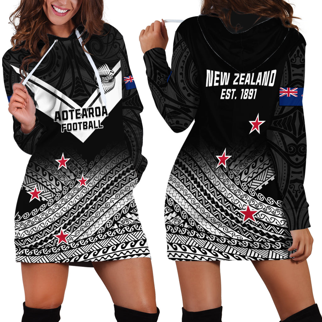 Aotearoa Football Hoodie Dress Go New Zealand Maori Fern Pattern - Wonder Print Shop