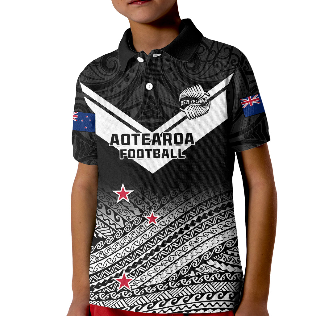 Aotearoa Football Kid Polo Shirt Go New Zealand Maori Fern Pattern - Wonder Print Shop