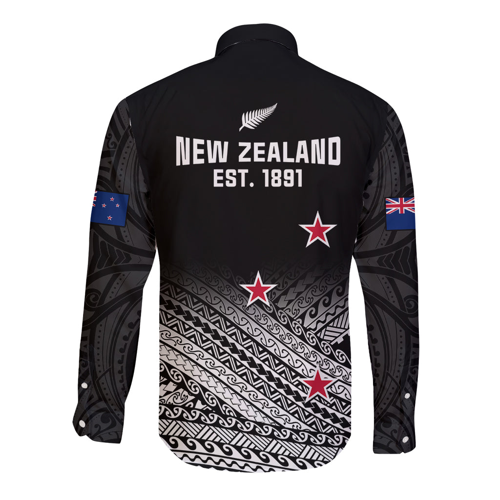 Aotearoa Football Long Sleeve Button Shirt Go New Zealand Maori Fern Pattern - Wonder Print Shop