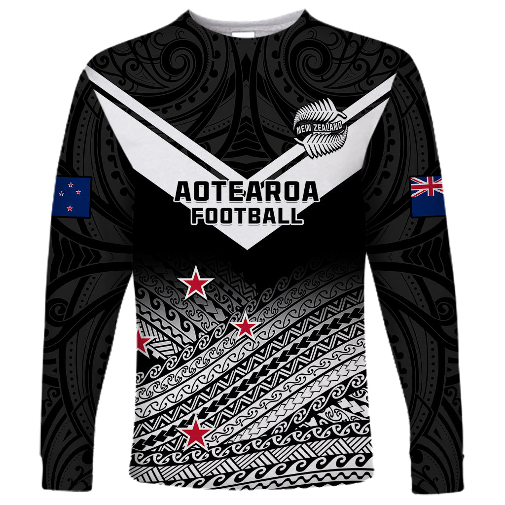 Aotearoa Football Long Sleeve Shirt Go New Zealand Maori Fern Pattern - Wonder Print Shop