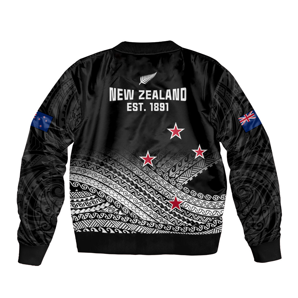 Aotearoa Football Sleeve Zip Bomber Jacket Go New Zealand Maori Fern Pattern - Wonder Print Shop