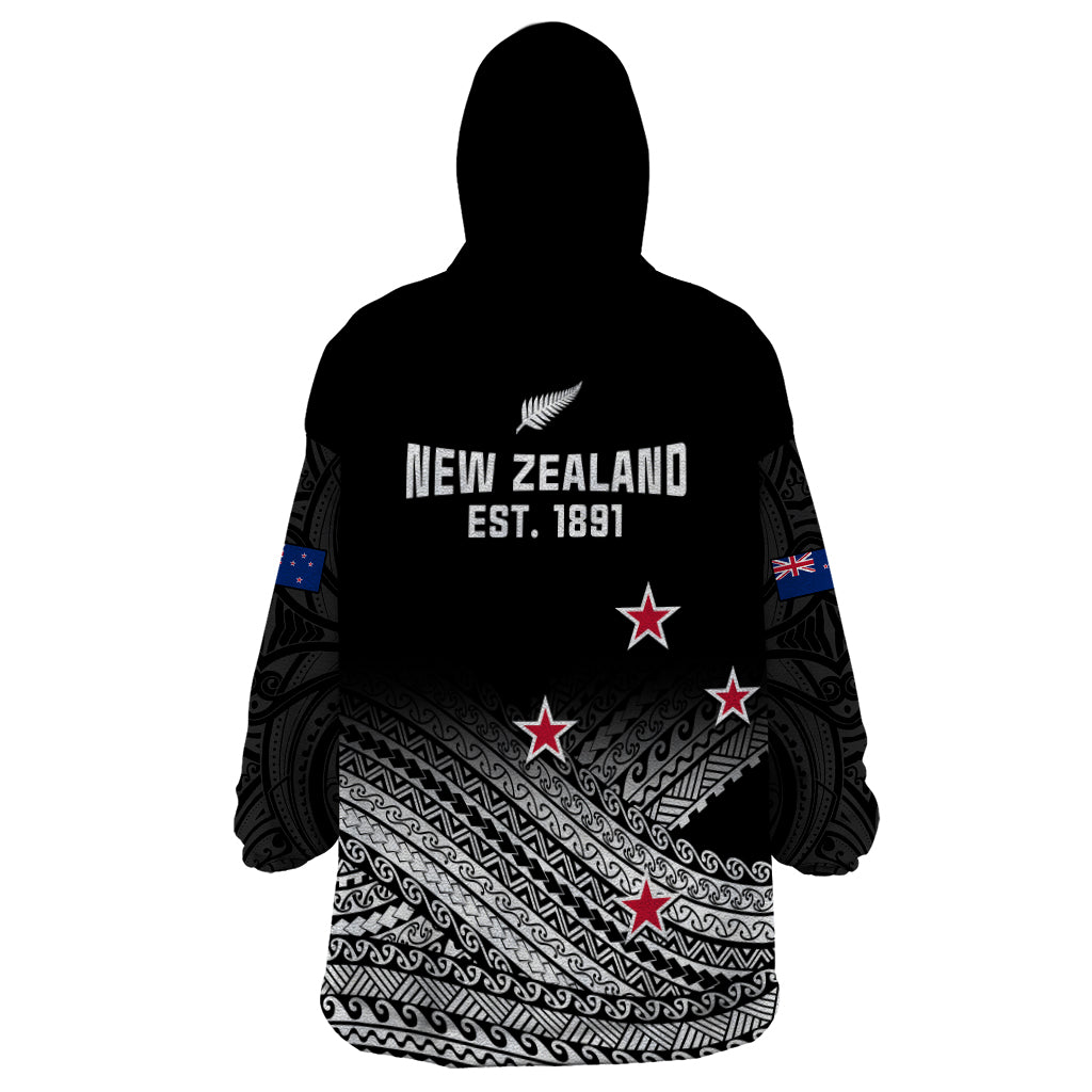 Aotearoa Football Wearable Blanket Hoodie Go New Zealand Maori Fern Pattern - Wonder Print Shop