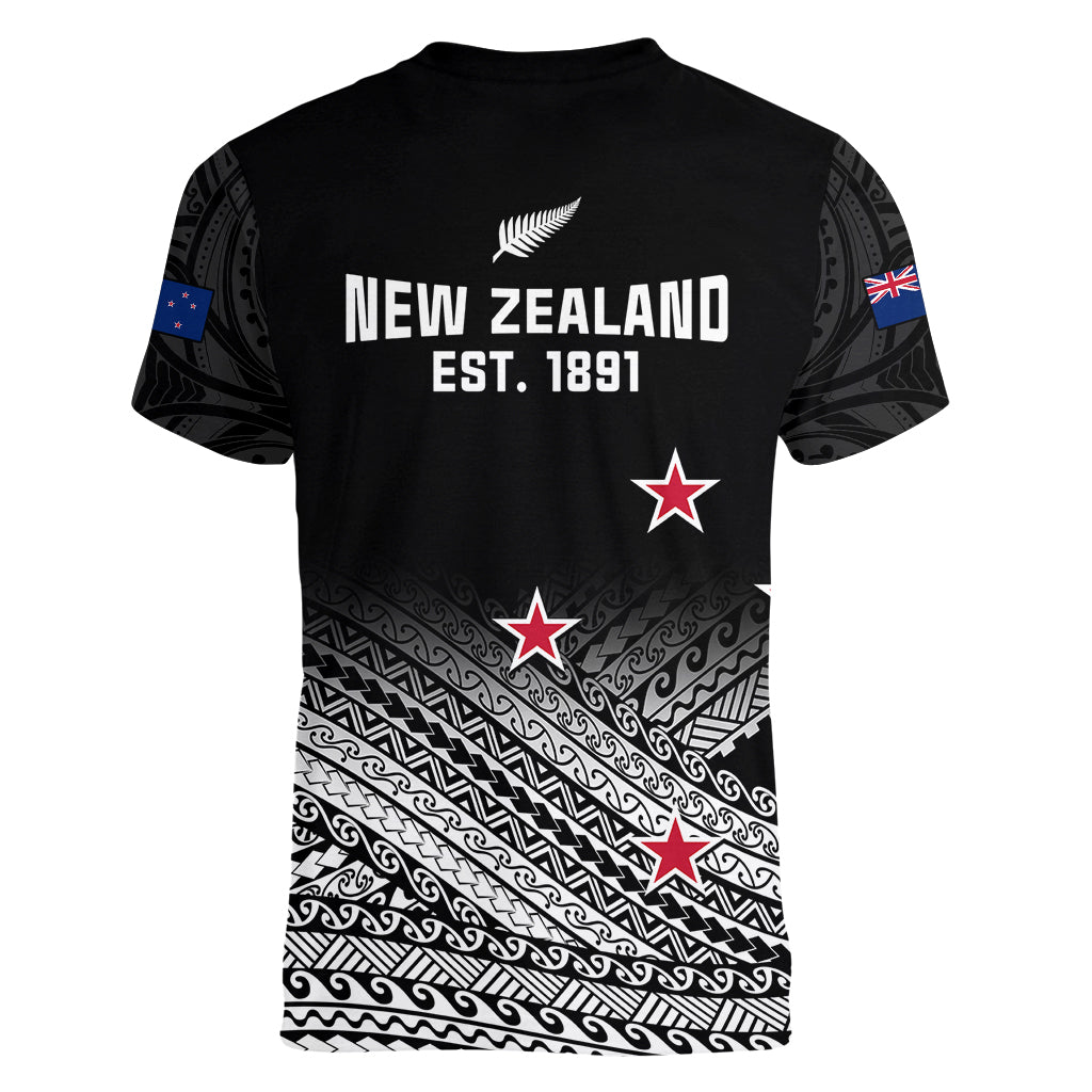 Aotearoa Football Women V Neck T Shirt Go New Zealand Maori Fern Pattern - Wonder Print Shop