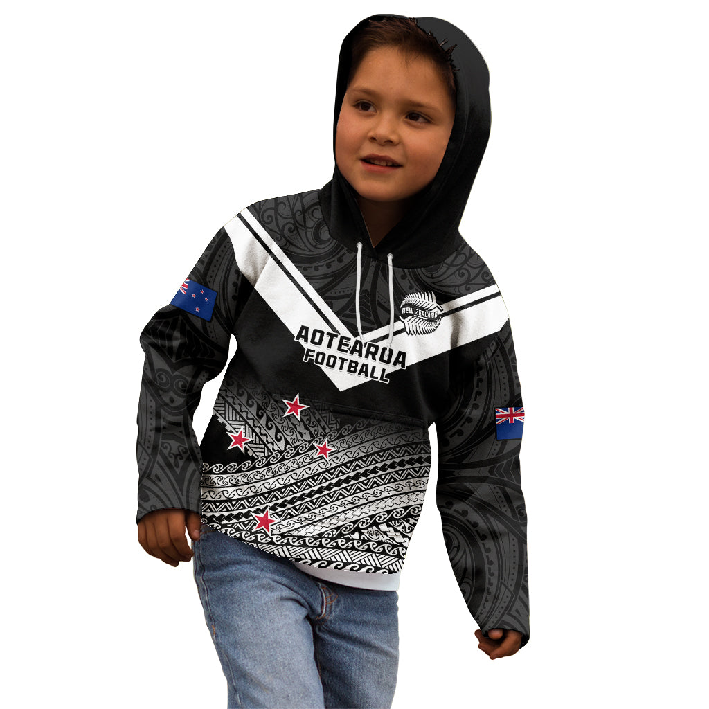 Personalised Aotearoa Football Kid Hoodie Go New Zealand Maori Fern Pattern - Wonder Print Shop