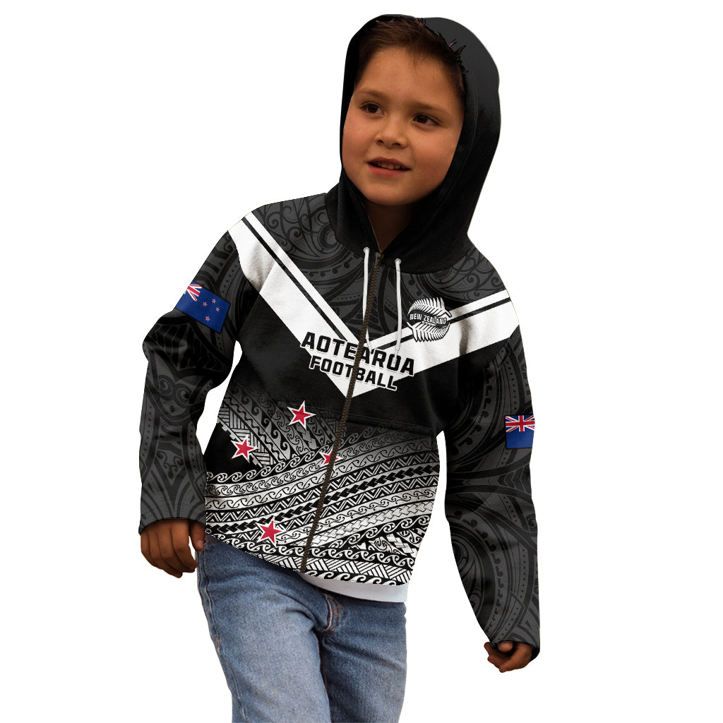 Personalised Aotearoa Football Kid Hoodie Go New Zealand Maori Fern Pattern - Wonder Print Shop