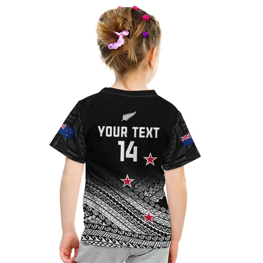 Personalised Aotearoa Football Kid T Shirt Go New Zealand Maori Fern Pattern - Wonder Print Shop