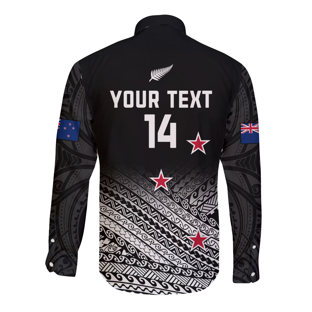 Personalised Aotearoa Football Long Sleeve Button Shirt Go New Zealand Maori Fern Pattern - Wonder Print Shop