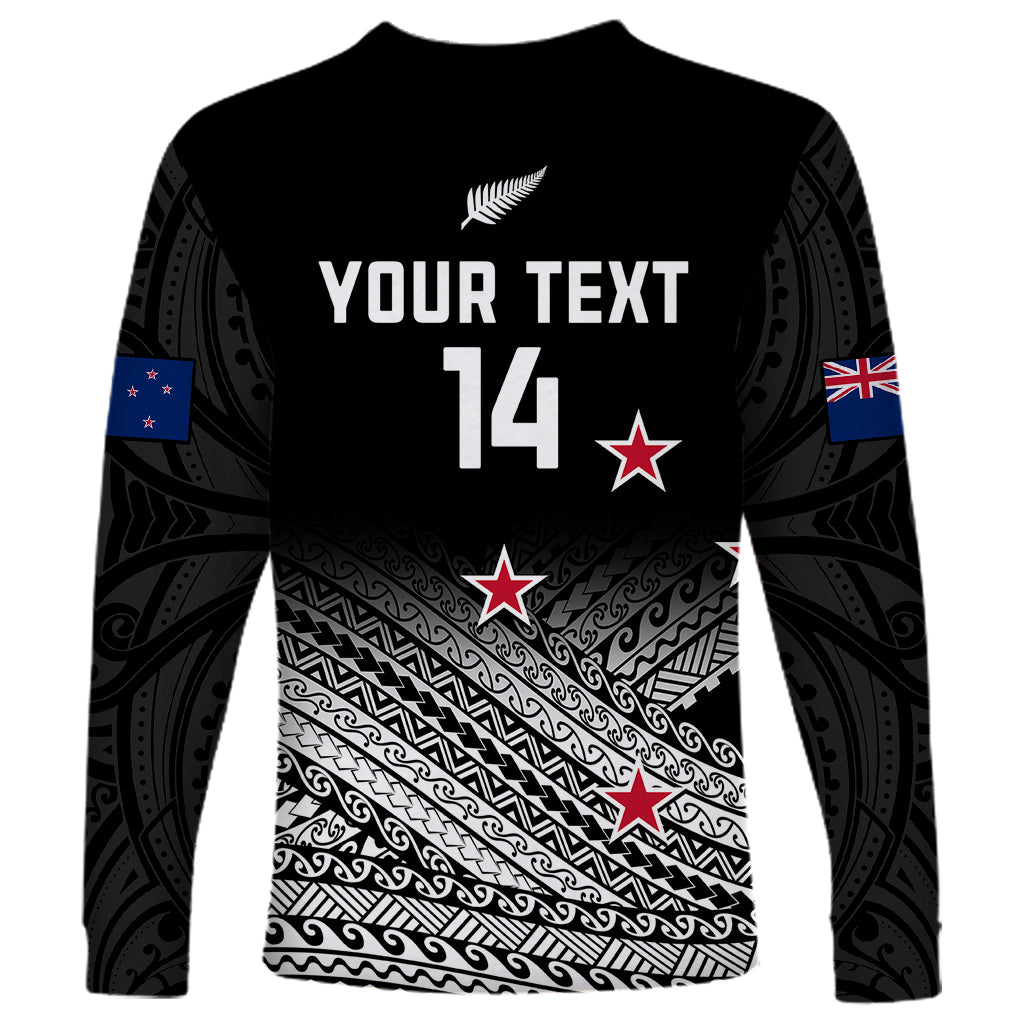 Personalised Aotearoa Football Long Sleeve Shirt Go New Zealand Maori Fern Pattern - Wonder Print Shop