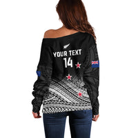 Personalised Aotearoa Football Off Shoulder Sweater Go New Zealand Maori Fern Pattern - Wonder Print Shop