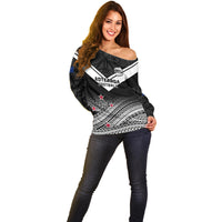 Personalised Aotearoa Football Off Shoulder Sweater Go New Zealand Maori Fern Pattern - Wonder Print Shop
