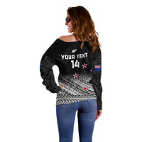 Personalised Aotearoa Football Off Shoulder Sweater Go New Zealand Maori Fern Pattern - Wonder Print Shop