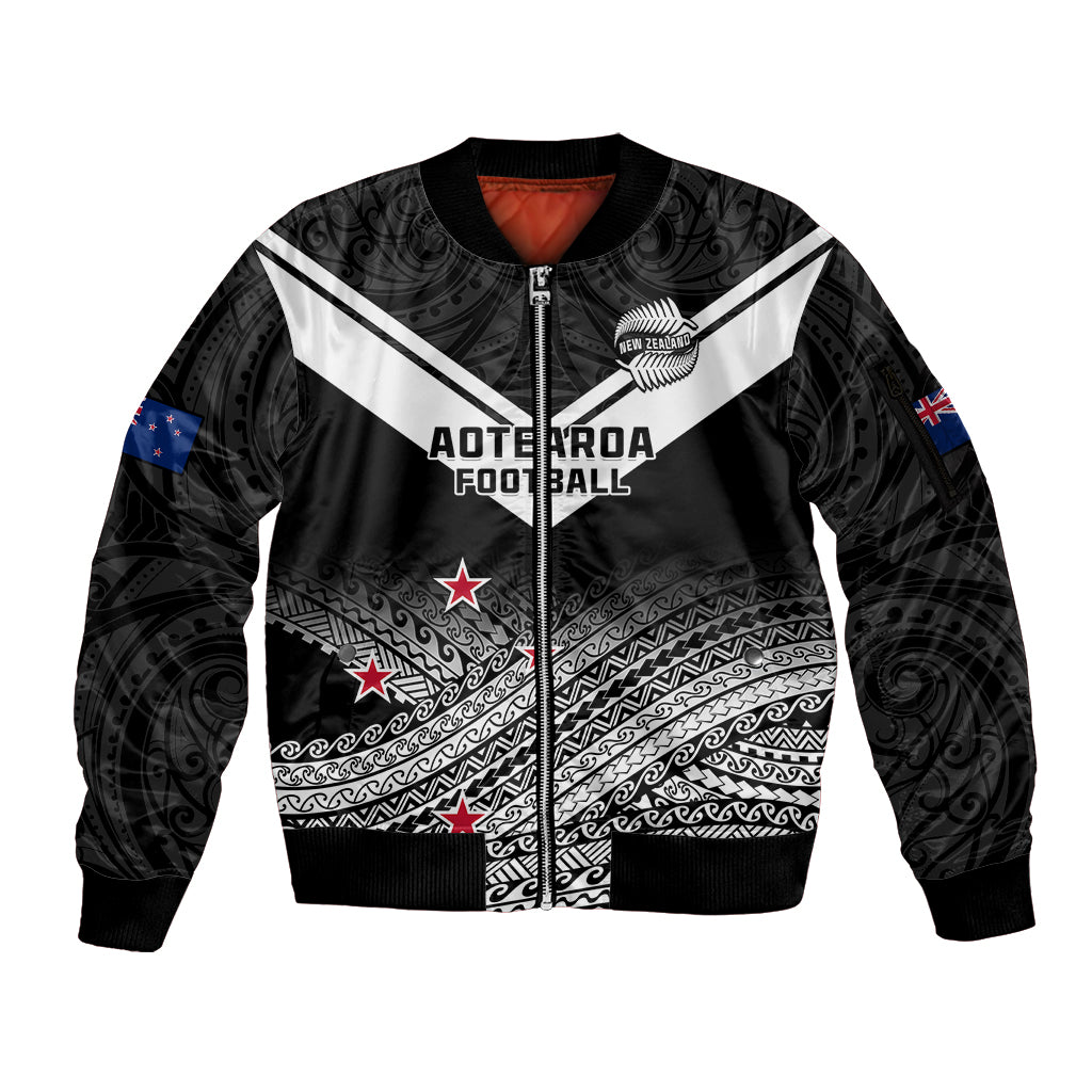 Personalised Aotearoa Football Sleeve Zip Bomber Jacket Go New Zealand Maori Fern Pattern - Wonder Print Shop