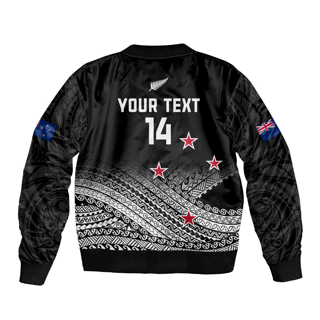 Personalised Aotearoa Football Sleeve Zip Bomber Jacket Go New Zealand Maori Fern Pattern - Wonder Print Shop