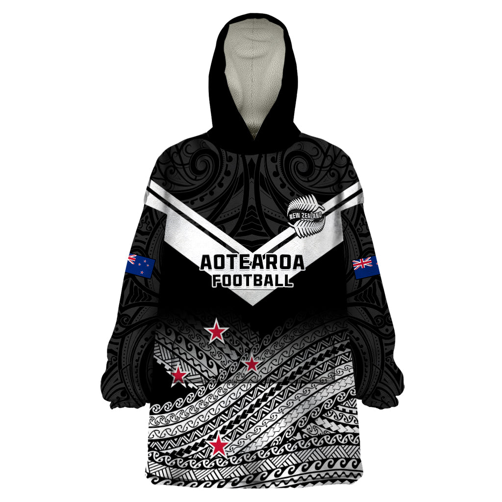 Personalised Aotearoa Football Wearable Blanket Hoodie Go New Zealand Maori Fern Pattern - Wonder Print Shop