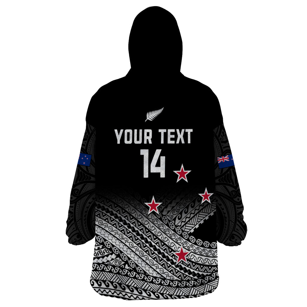 Personalised Aotearoa Football Wearable Blanket Hoodie Go New Zealand Maori Fern Pattern - Wonder Print Shop