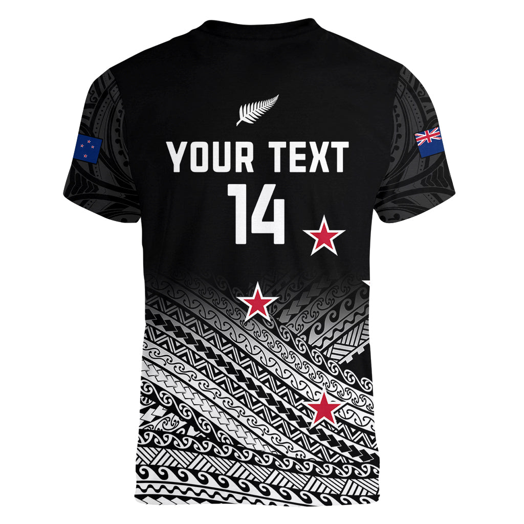 Personalised Aotearoa Football Women V Neck T Shirt Go New Zealand Maori Fern Pattern - Wonder Print Shop