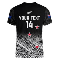 Personalised Aotearoa Football Women V Neck T Shirt Go New Zealand Maori Fern Pattern - Wonder Print Shop