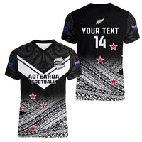 Personalised Aotearoa Football Women V Neck T Shirt Go New Zealand Maori Fern Pattern - Wonder Print Shop