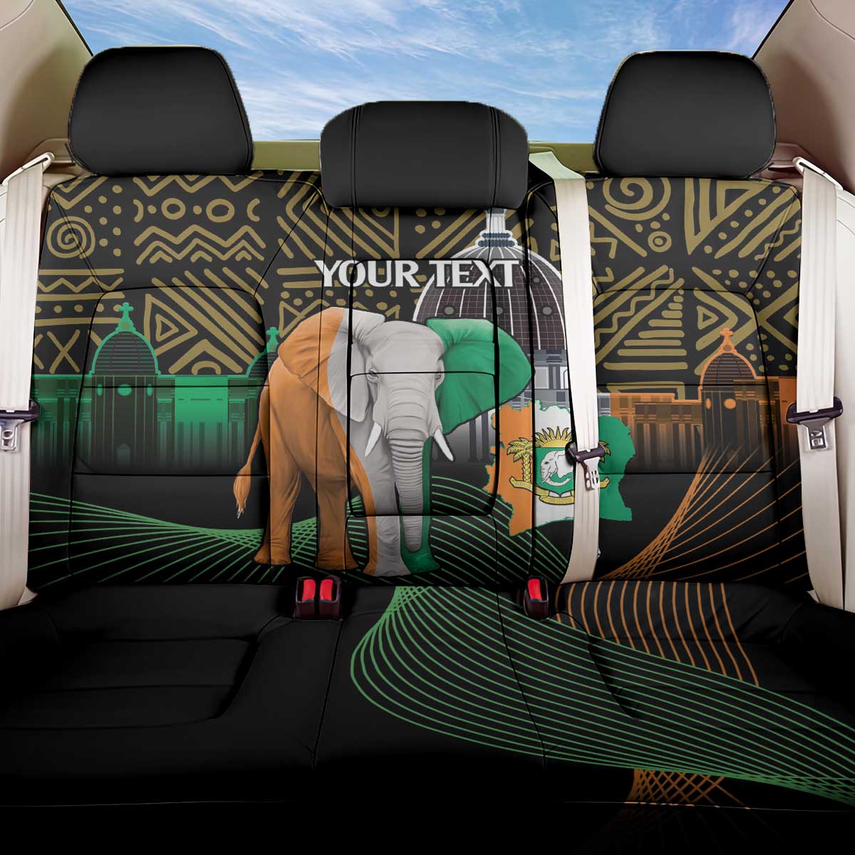 Personalized Cote dIvoire Independence Day Back Car Seat Cover Ivory Coast Elephant African Pattern - Wonder Print Shop