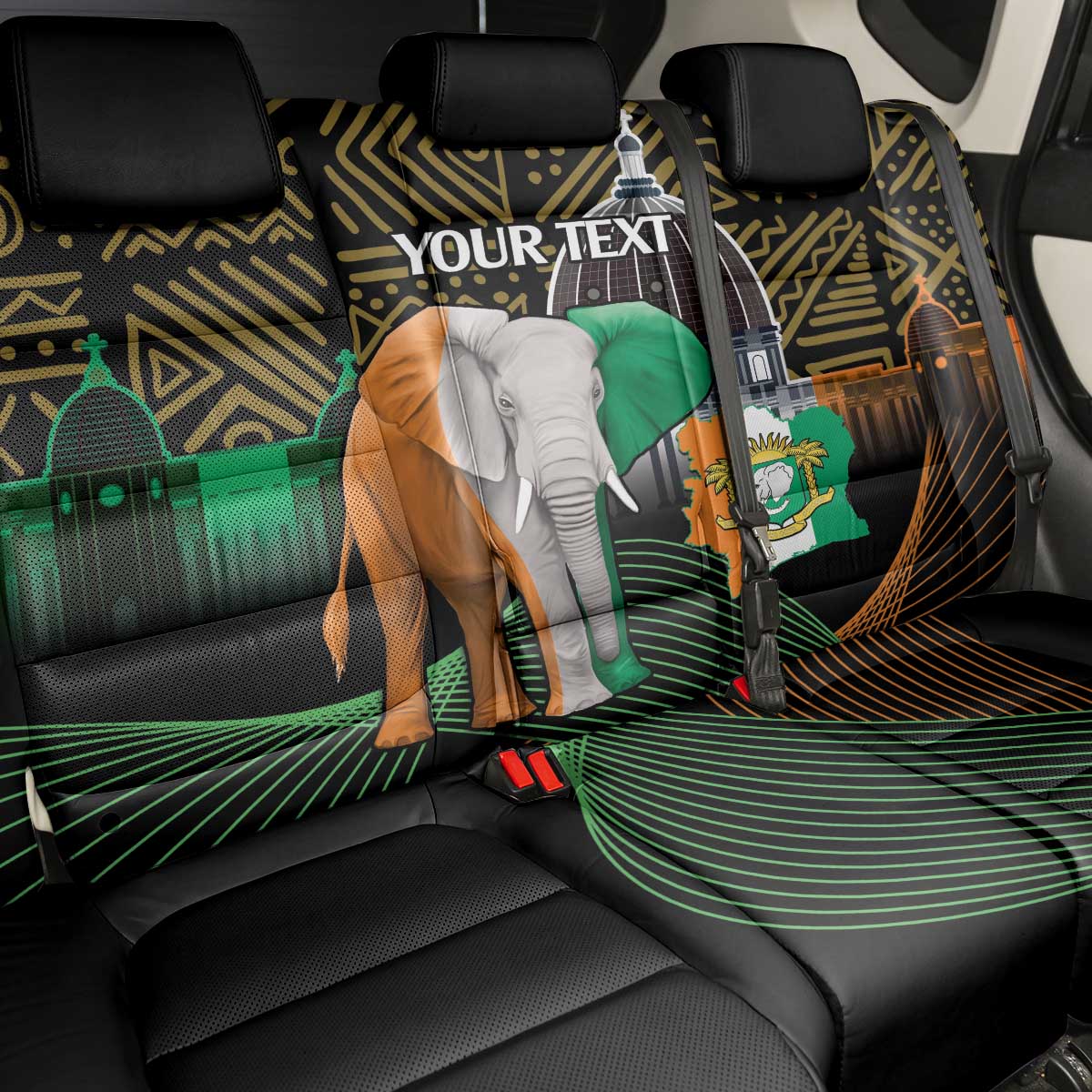 Personalized Cote dIvoire Independence Day Back Car Seat Cover Ivory Coast Elephant African Pattern - Wonder Print Shop