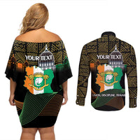 Personalized Cote dIvoire Independence Day Couples Matching Off Shoulder Short Dress and Long Sleeve Button Shirt Ivory Coast Elephant African Pattern - Wonder Print Shop