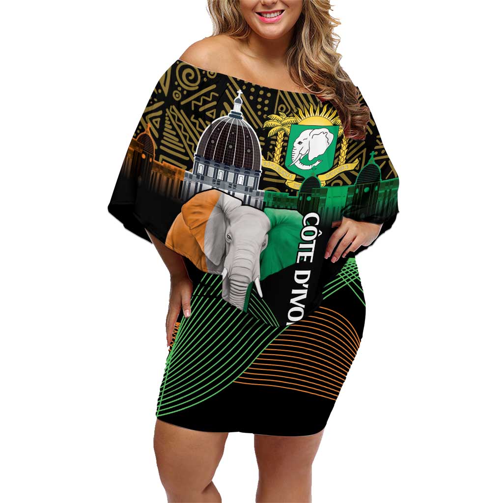 Personalized Cote dIvoire Independence Day Family Matching Off Shoulder Short Dress and Hawaiian Shirt Ivory Coast Elephant African Pattern - Wonder Print Shop