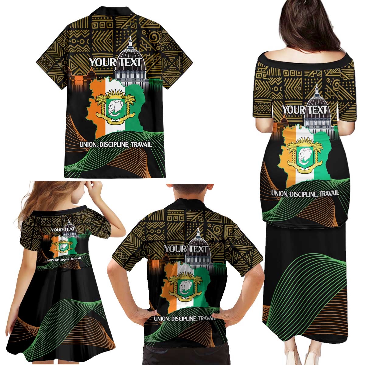 Personalized Cote dIvoire Independence Day Family Matching Puletasi and Hawaiian Shirt Ivory Coast Elephant African Pattern - Wonder Print Shop
