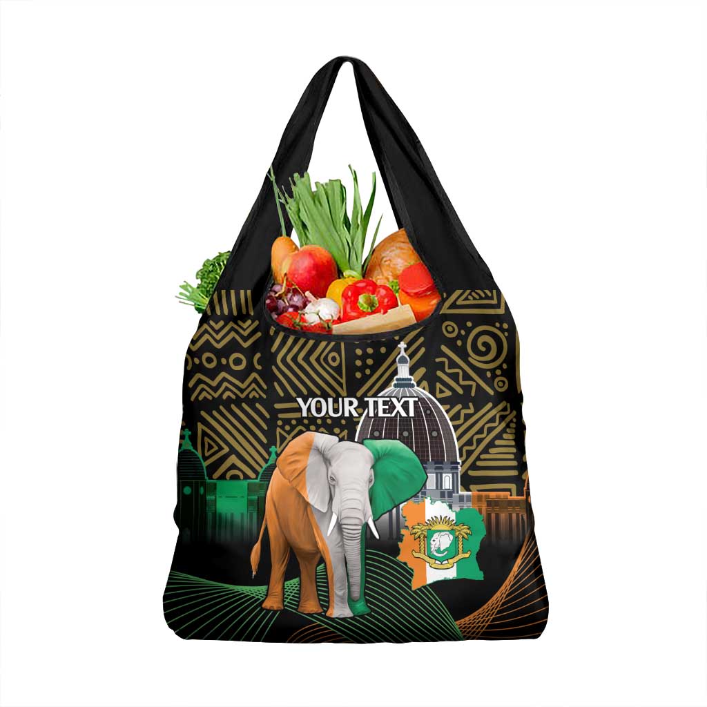Personalized Cote dIvoire Independence Day Grocery Bag Ivory Coast Elephant African Pattern