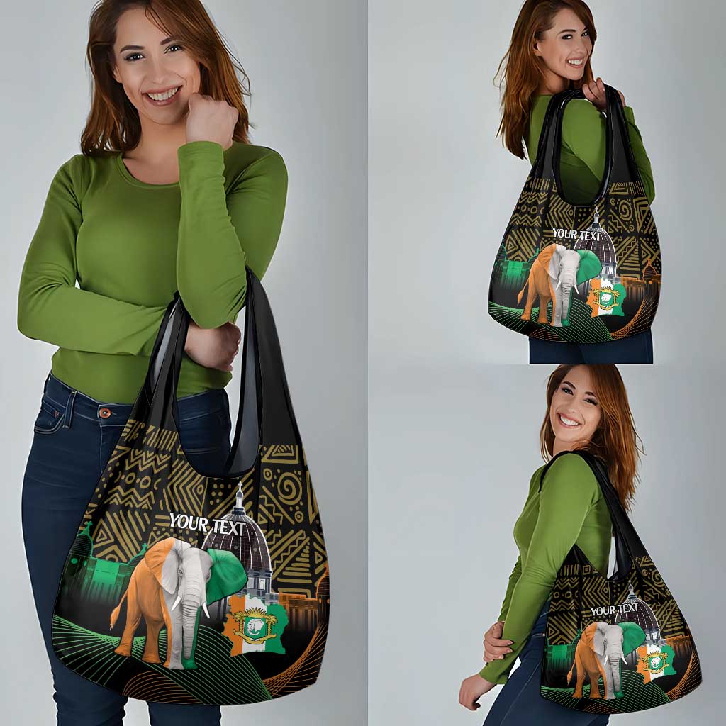 Personalized Cote dIvoire Independence Day Grocery Bag Ivory Coast Elephant African Pattern