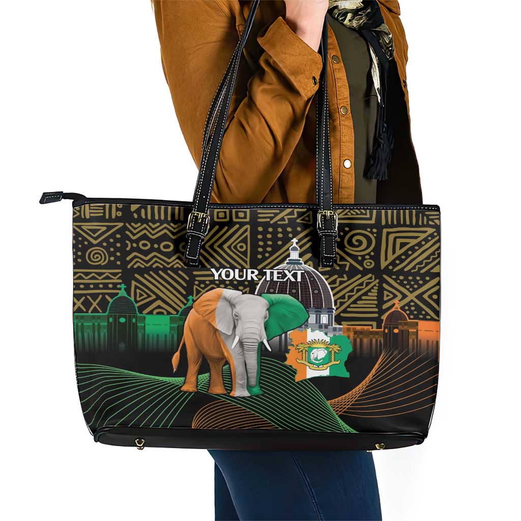Personalized Cote dIvoire Independence Day Leather Tote Bag Ivory Coast Elephant African Pattern - Wonder Print Shop