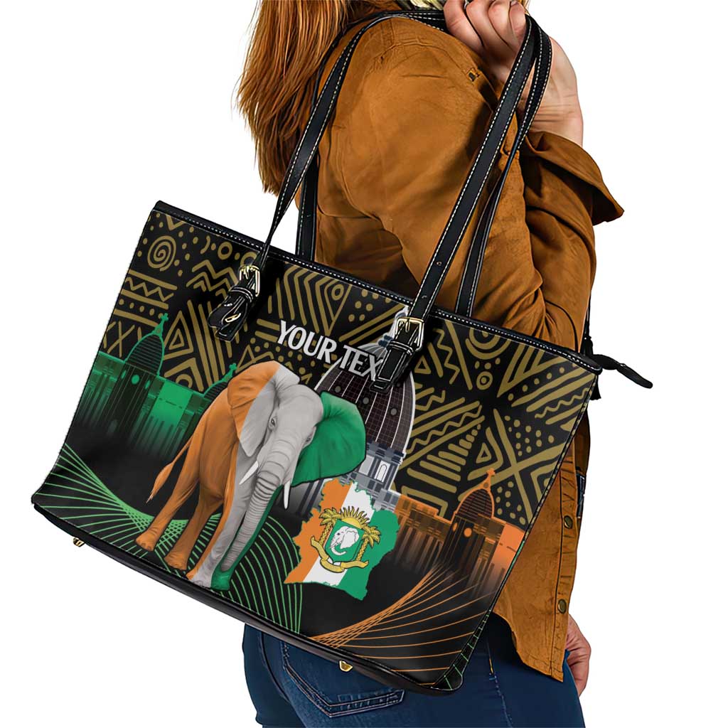 Personalized Cote dIvoire Independence Day Leather Tote Bag Ivory Coast Elephant African Pattern - Wonder Print Shop