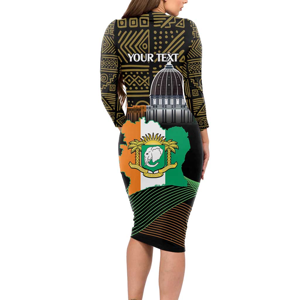 Personalized Cote dIvoire Independence Day Long Sleeve Bodycon Dress Ivory Coast Elephant African Pattern - Wonder Print Shop