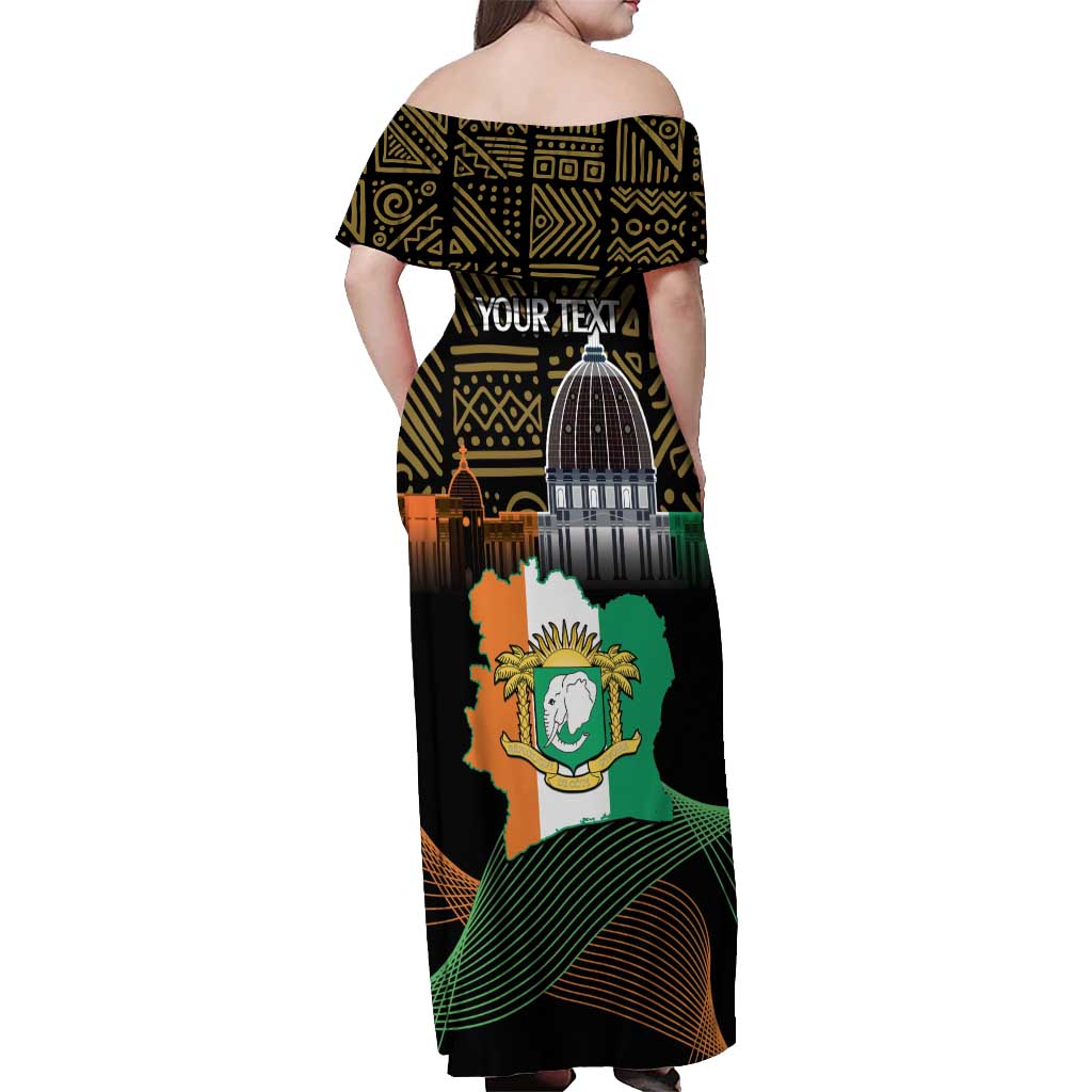 Personalized Cote dIvoire Independence Day Off Shoulder Maxi Dress Ivory Coast Elephant African Pattern - Wonder Print Shop