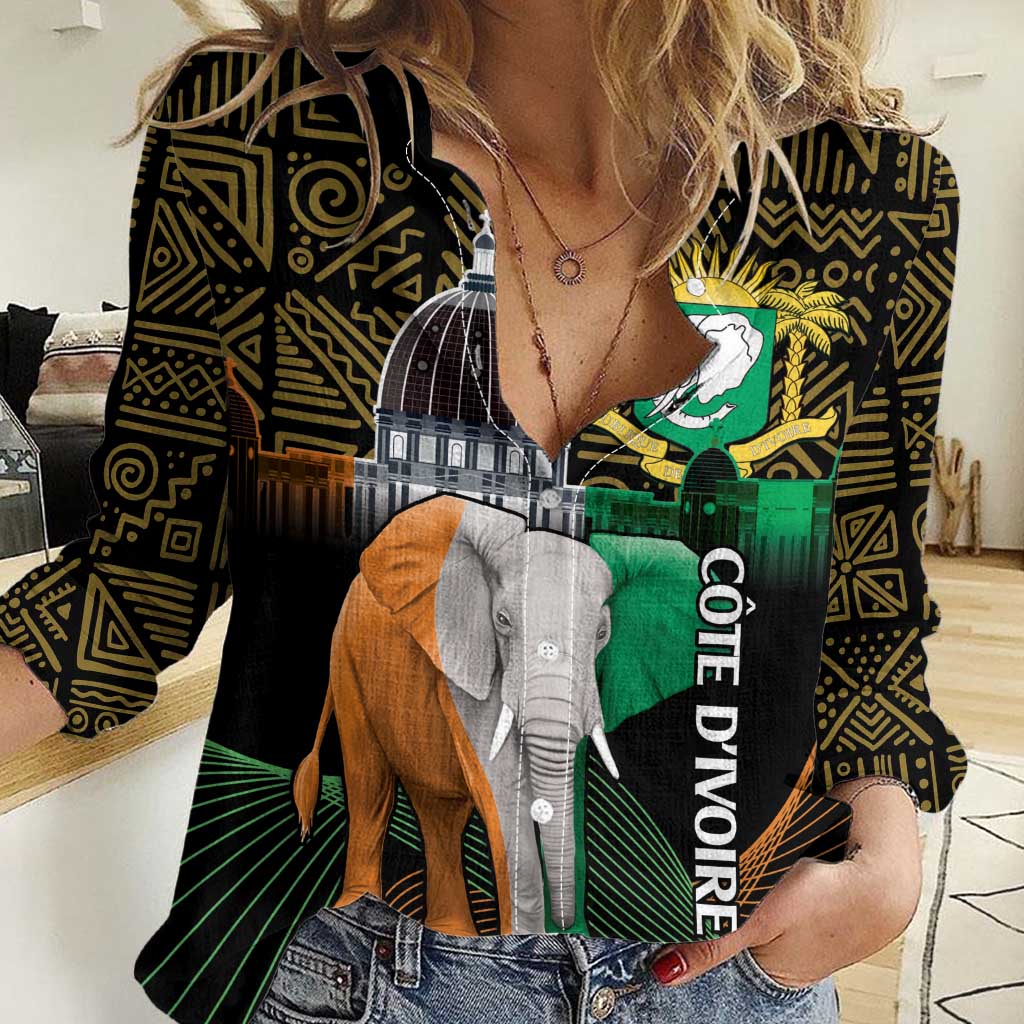 Personalized Cote dIvoire Independence Day Women Casual Shirt Ivory Coast Elephant African Pattern - Wonder Print Shop