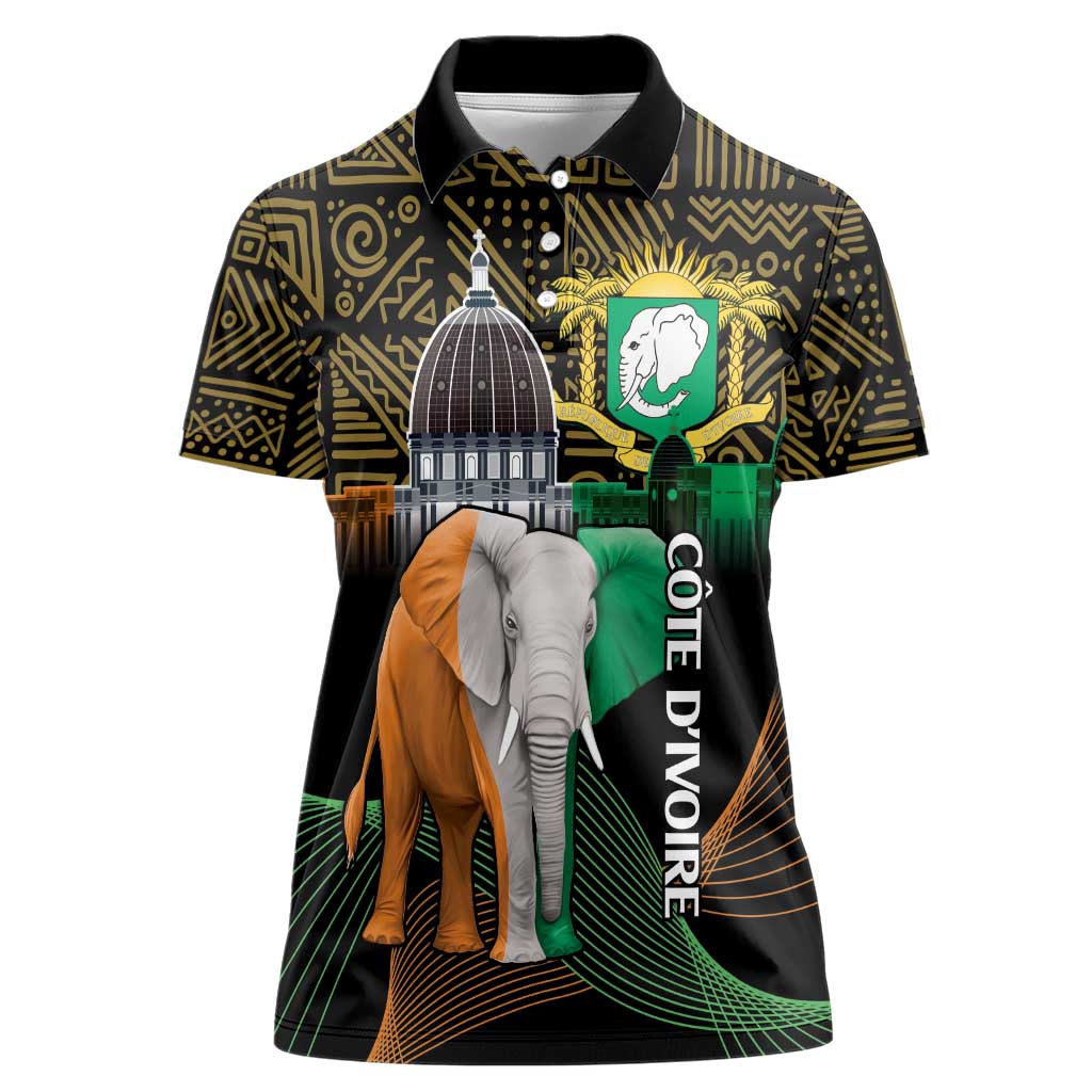 Personalized Cote dIvoire Independence Day Women Polo Shirt Ivory Coast Elephant African Pattern - Wonder Print Shop