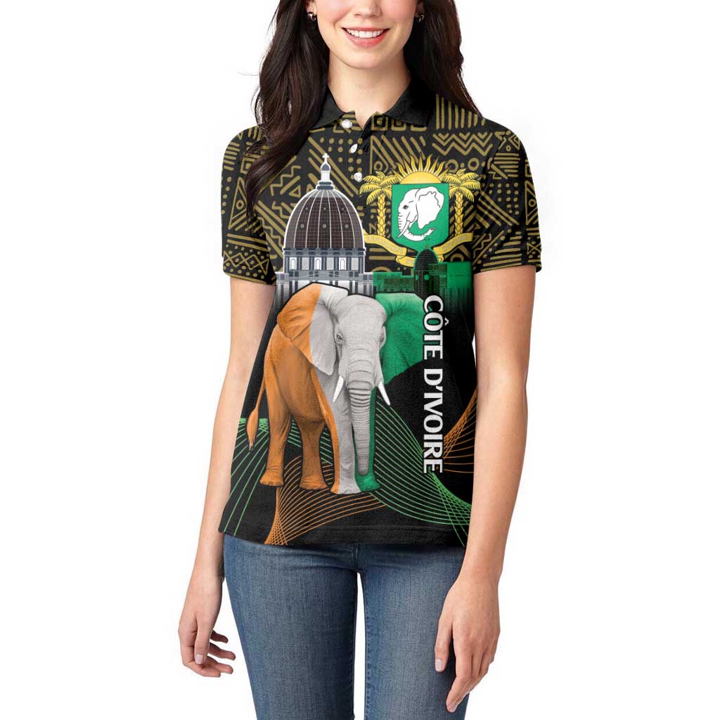 Personalized Cote dIvoire Independence Day Women Polo Shirt Ivory Coast Elephant African Pattern - Wonder Print Shop