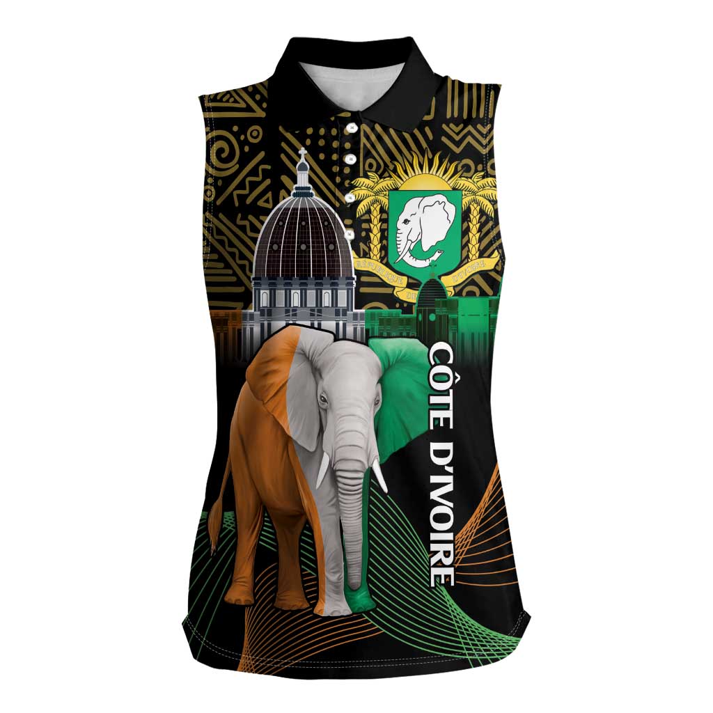 Personalized Cote dIvoire Independence Day Women Sleeveless Polo Shirt Ivory Coast Elephant African Pattern - Wonder Print Shop